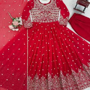Embroidered Anarkali Dress Set <b>Sequin</b> Thread Detail Traditional Indian Pakistani <b>Top</b> and Dupatta for Wedding <b>Party</b> - Product Image 5
