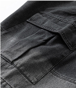 Shorts en jean pour hommes, coupe droite, taille élastique, décontractés, avec poches, style ouvert, pour l'été - Product Image 5