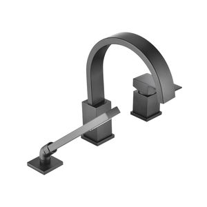 Set rubinetto vasca idromassaggio a 3 fori con doccetta e soffione a cascata, montaggio su piano, per bagno e doccia - Product Image 2