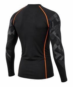 Camiseta Deportiva de Manga Larga para Hombre, Cuello Redondo, Negra con Detalles Naranjas, Estampado Geométrico, Ecológica, Anti-UV, Secado Rápido, Spandex, Poliéster, para Actividades al Aire Libre - Product Image 5