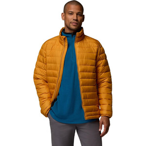 Men's Mustard <b>Yellow</b> <b>Puffer</b> <b>Jacket</b> Stand Collar Zipper Closure Windproof Winter Casual Outerwear Thick Polyester Filling - Product Image 3