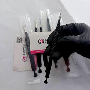 45/90/Straight Black Powder Coating <b>Silver</b> Diamond Grip Curved Stainless Steel Anti-Magnetic 10mm Smooth/Fiber Eyelash Tweezers - Product Image 1