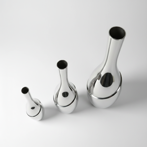 Juego de 3 jarrones de flores de aluminio fundido con baño de plata de lujo, diseño espiral cromado moderno y minimalista para decoración de hogar de lujo. - Product Image 4