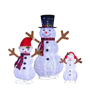 Set di 3 Decorazioni Natalizie da Giardino Pre-Illuminate USB e AC, Famiglia di Pupazzi di Neve 4FT 3FT 2FT con 270 LED Bianchi - Product Image 2