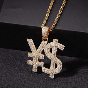 Collier numéro en or K avec diamants Moissanite, pendentif signe dollar Moissanite, bijoux les plus vendus - Product Image 1