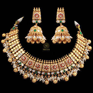 Harita Antique Designer Necklace Set-Gold Plated Zircon Fashion Jewelry for Bridal & Festival - Product Image 3