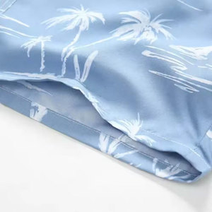 Short de bain athlétique pour homme en toile 100 % coton respirante, imprimé numériquement motif palmiers bleu clair, avec cordon de serrage - Product Image 5