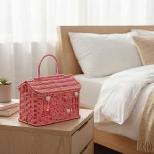 Pink rattan house shape <b>handbag</b> bags for girls <b>small</b> house-shaped basket toys best children gift bag - Product Image 5
