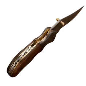 High Grade Folding Pocket Knife Hand Forged 7" Handmade Damascus Steel Pocket Knife Rose Wood Handle & Damascus Bolster - Product Image 5