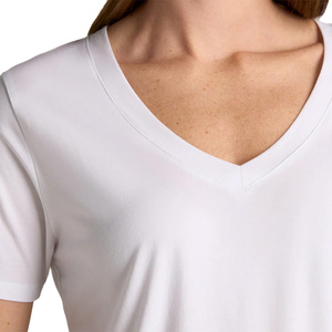 T-shirt pour femme à col en V, manches courtes, couleur unie, logo, vêtement décontracté, coupe classique, tissu jersey 100% coton biologique, séchage rapide, été - Product Image 6