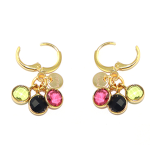 Boucles d'oreilles créoles rétro à clipser, plaquées or 18 carats, avec triple pierre en quartz multicolore, pour filles, vente en gros - Product Image 2