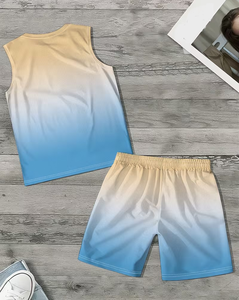Men's Customizable Gradient Sleeveless Tank Top Set Shorts Knitted Breathable Fabric Crew Neck Casual Summer Wear High Quality - Product Image 3