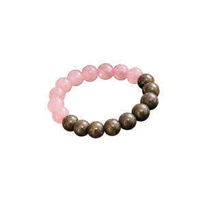 Bracelet vintage perlé en pierre naturelle quartz rose, plaqué bronze antique, bijou unisexe, cadeau - Product Image 1