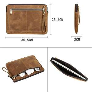14 Inch Laptop Bag Vintage Genuine Leather Zipper Handheld Protective <b>Case</b> Classic Protective Cover <b>for</b> Laptops - Product Image 4