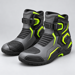 Botas Cortas para Motocicleta, Zapatos de Cuero Resistentes para Motociclismo con Paneles Reforzados, Suela Duradera y Ajuste Cómodo - Product Image 1