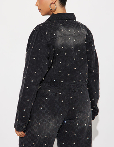 Custom Women's <b>Rhinestone</b> Denim <b>Jacket</b> Luxury Sparkly Cropped Jean <b>Jacket</b> OEM ODM Private Label Wholesale Manufacturer - Product Image 2
