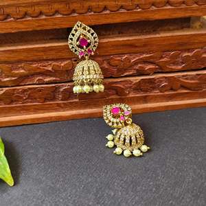 American Diamond Pearl Drop Jhumka Earrings for Wedding and Gift - Product Image 3