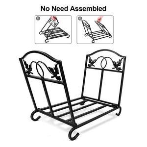 Porta Legna Pieghevole Nero, Supporto per Legna da Ardere e Accessorio per Caminetti - Product Image 2