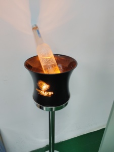 Seau à glace LED Flecha Azul avec support, design industriel rond en acier inoxydable, motif laser, refroidisseur de fête, bac à boissons lumineux - Product Image 6