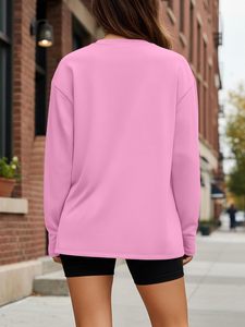Camiseta de Moda para Mujer, Holgada, de Manga Larga, Estilo Urbano, Cuello Redondo, Lisa, con Logotipo Personalizado, Marca Privada - Product Image 6