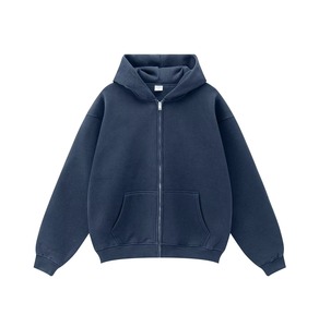 Sudadera con capucha gris avena de algodón grueso unisex, estilo oversize, con cremallera completa, de felpa francesa, estilo streetwear. - Product Image 5
