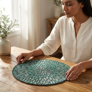 Fashionable Handmade Beaded <b>Placemat</b> <b>Table</b> Mat with Embroidery Detailing for <b>Dining</b> Room Home Decor and Entertaining - Product Image 5