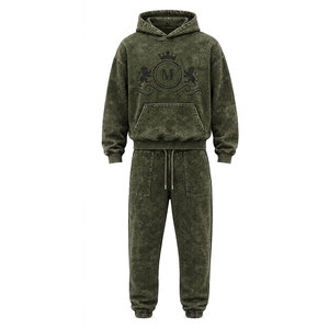 Nuevo Conjunto Deportivo Ligero para Hombre, Tendencia 2026, Lavado Ácido, 100% Algodón, Tallas Grandes, Sudadera con Capucha y Cordón Ajustable, Logotipo con Pedrería, Estilo Casual - Product Image 3