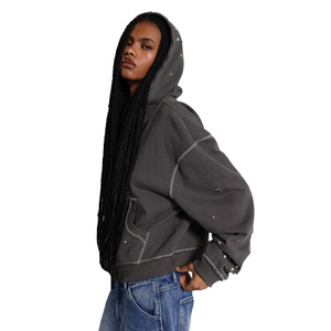 Sudadera con capucha de invierno para mujer, forrada de vellón, con cremallera completa, logotipo frontal OEM, a la moda, venta al por mayor, nueva llegada, personalizada - Product Image 4