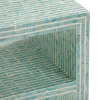 Table d'appoint en coquille de Capiz turquoise avec mosaïque de nacre et étagère inférieure, table de chevet MOP pour mobilier de maison