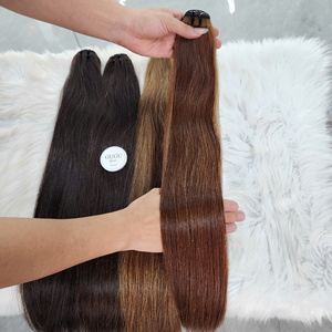 Extensions de cheveux vierges 100% humains, cheveux vietnamiens, lot de dentelle HD, super double, lisses comme des baguettes, couleur brune, 20-30 pouces - Product Image 1