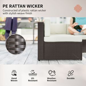 Set di mobili da giardino in rattan PE per tutte le stagioni, 7 pezzi, con tavolino da caffè con piano in vetro - Product Image 3