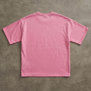 T-shirt rose surdimensionné personnalisé pour homme en coton épais avec imprimé graphique, épaules tombantes, style streetwear, motif Dernière Cène chrétienne - Product Image 3