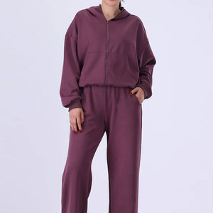 Premium Fabric Matching Outfit Ladies Oversized <b>Tracksuit</b> Drawstring Hoodie Jogger Pants Casual Solid Spring for Everyday - Product Image 1