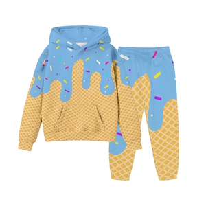Ensemble sweat à capuche et pantalon imprimé cornet de glace pour filles, motif dessin animé, manches longues, tenue décontractée d'été pour enfants - Product Image 1