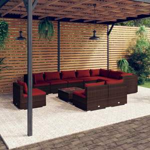 Ensemble de salon de jardin modulaire en rotin PE brun, 11 pièces - Product Image 1
