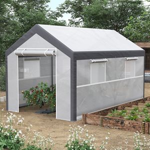Invernadero Ecológico 12x7 Tipo Túnel con Ventanas Enrollables Blancas y Gris Oscuro, Puerta de Malla con Cremallera, Vidrio Templado y PE para Cultivo - Product Image 2