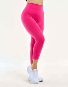 Pink 2 Piece Yoga Set Racerback <b>Crop</b> <b>Top</b> High Waist Knee Length Leggings Seamless Solid Color Spandex Polyester - Product Image 2