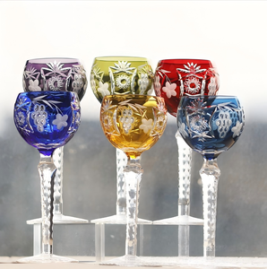 Verres à vin <span class=keywords><strong>en</strong></span> <span class=keywords><strong>cristal</strong></span> multicolores et taillés à la main, verres à vin à pied et à base taillés, décoration de bar à domicile - Product Image 1