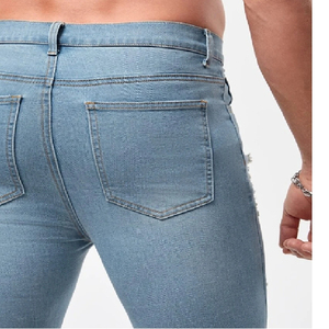 Shorts en jean décontractés extensibles pour hommes, nouvelle mode estivale, bleu/noir uni, écologiques, service OEM, taille haute avec cordon de serrage - Product Image 6