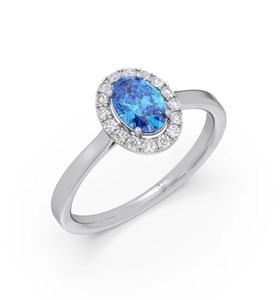 Anillo de Compromiso Ovalado de Topacio Azul con Halo de Moissanita y Engaste Pavé, Chapado en Rodio, Joyería Fina de Plata para Mujer, de Moda - Product Image 5