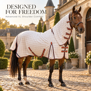 Couverture de cheval réglable à col montant avec coussinets d'épaule XL |   Couverture pour cheval en tissu ripstop diamanté avec surcles en V et rabat pour la queue - Product Image 2