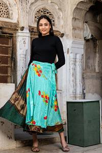 Lote al por mayor de faldas largas bohemias transpirables de seda natural tipo sari - Product Image 4