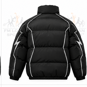 Chaqueta de plumón gruesa negra para hombre, cuello alto, con cremallera, estilo urbano, diseño reflectante en las mangas, logo frontal - Product Image 2