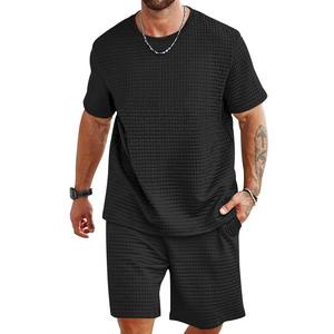 Ensemble de jogging deux pièces pour homme, manches courtes, couleur unie, logo personnalisé - Product Image 1