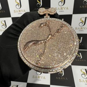 Pendentif rond tournant plaqué or rose HipHop, argent sterling 925, taille baguette, moissanite VVS, certifié IGI, pendentifs et breloques fins - Product Image 2