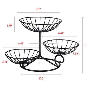 Cesta de frutas de metal duradera con acabado recubierto de polvo negro perfecto para utensilios de cocina y pedidos a granel - Product Image 5