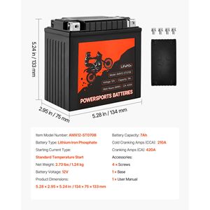 Batería de Litio LiFePO4 de Alto Rendimiento de 12 Voltios y 7 Ah para Motocicleta, Precargada, Libre de Mantenimiento, Compatible con Vehículos de Motor - Product Image 6