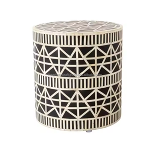 Mesa auxiliar de estilo moderno, patrón en blanco y negro, incrustaciones de hueso únicas, diseño personalizable hecho a mano, muebles para sala de estar, artesanía artesanal - Product Image 1