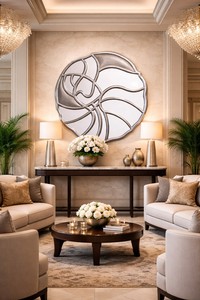 <b>Round</b> <b>Wall</b> <b>Mirror</b> Wooden Design Decorative <b>Mirror</b> for Bathroom Bedroom Living Room Modern | Stylish <b>Wall</b> Mounted Home 32 Inches - Product Image 2