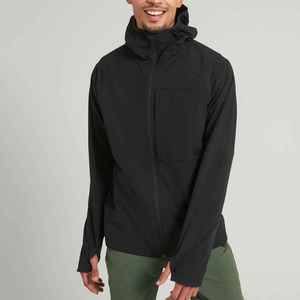 Men's <b>Black</b> <b>Fleece</b> Jacket Stand Collar Zipper Closure Hooded Casual Solid Color Polyester Autumn Wear Regular Fit - Product Image 1